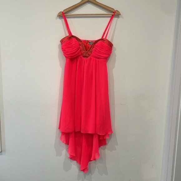 Lipsy asymmetric waterfall neon pink dress sparkle beads US6 removable straps - Picture 2 of 8